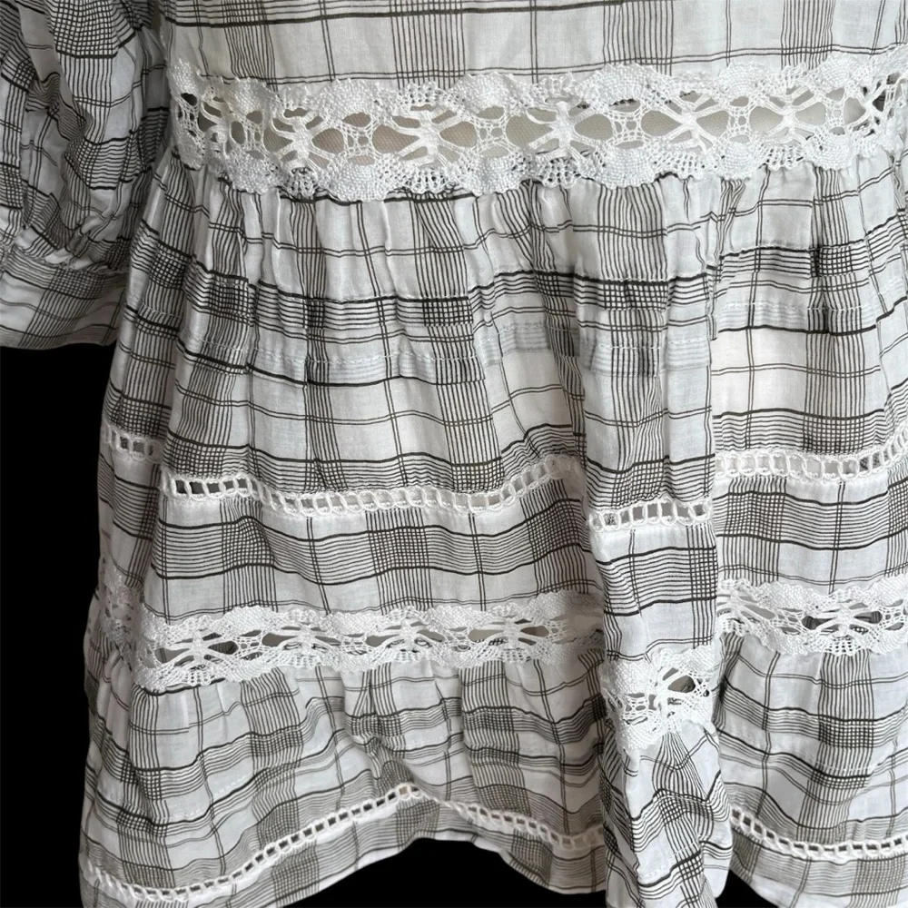 Free People Time Out Tunic like new Small Plaid with lace detail